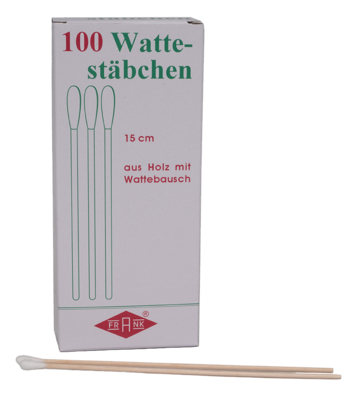 WATTESTÄBCHEN Holz 15 cm m.Wattebausch